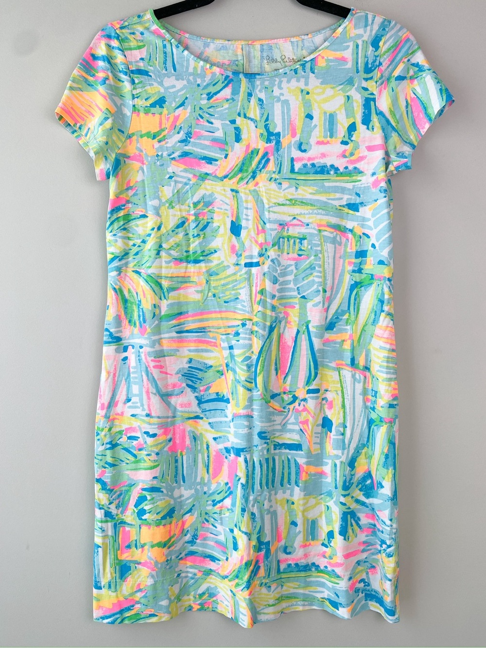 Lilly Pulitzer Womens Marlowe T Shirt Dress S Sea Salt Fun Print Pima Cotton
